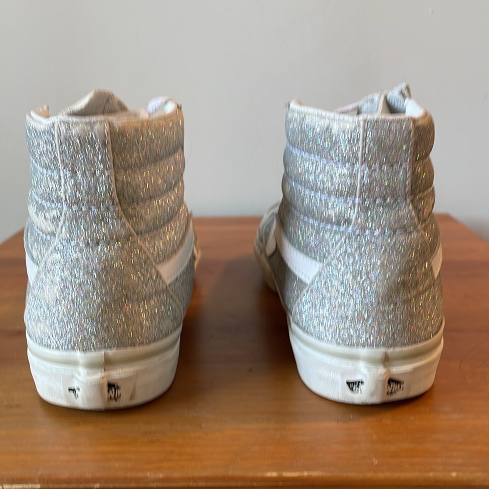 Vans, kids 3, silver rainbow glitter skateboard high top, tie & zipper closures - Picture 6 of 8